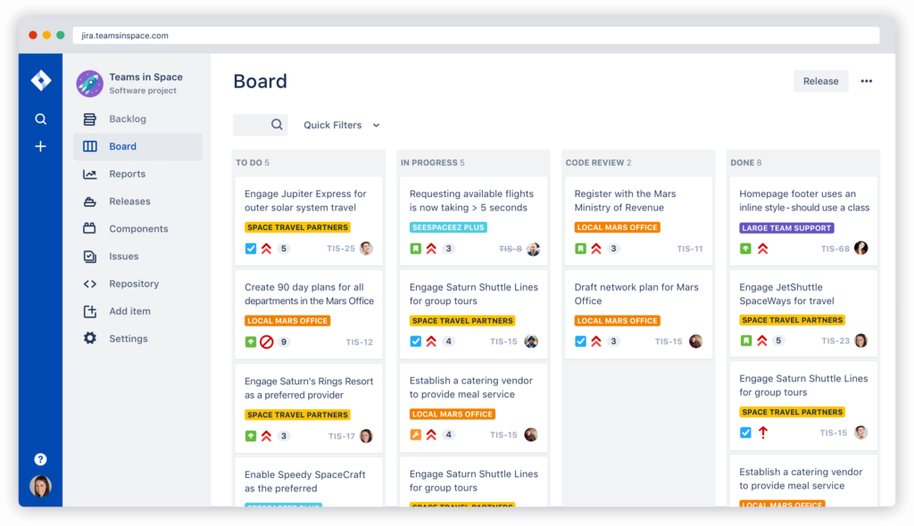 Jira screen 1 - project management tools