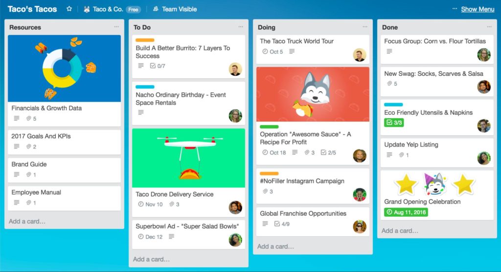 Trello screen 1 - free project management software